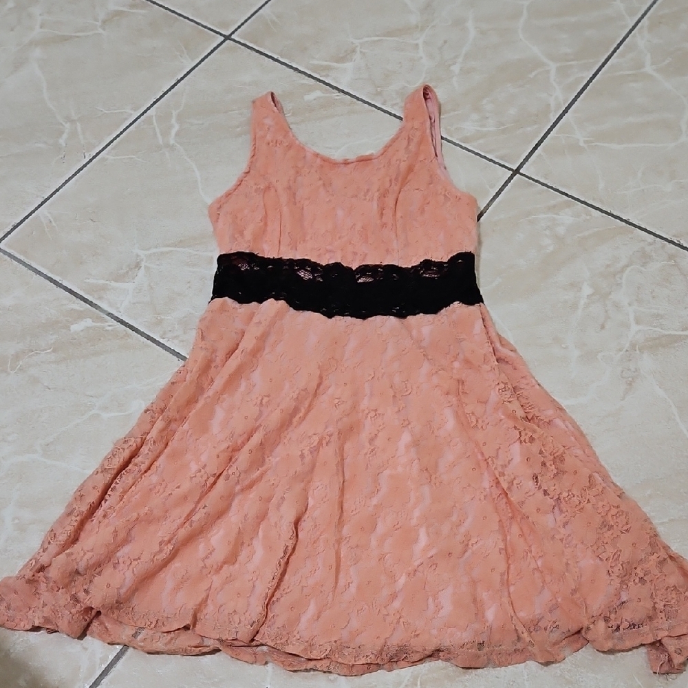 Elegant Pink Lace Dress with Black Accent